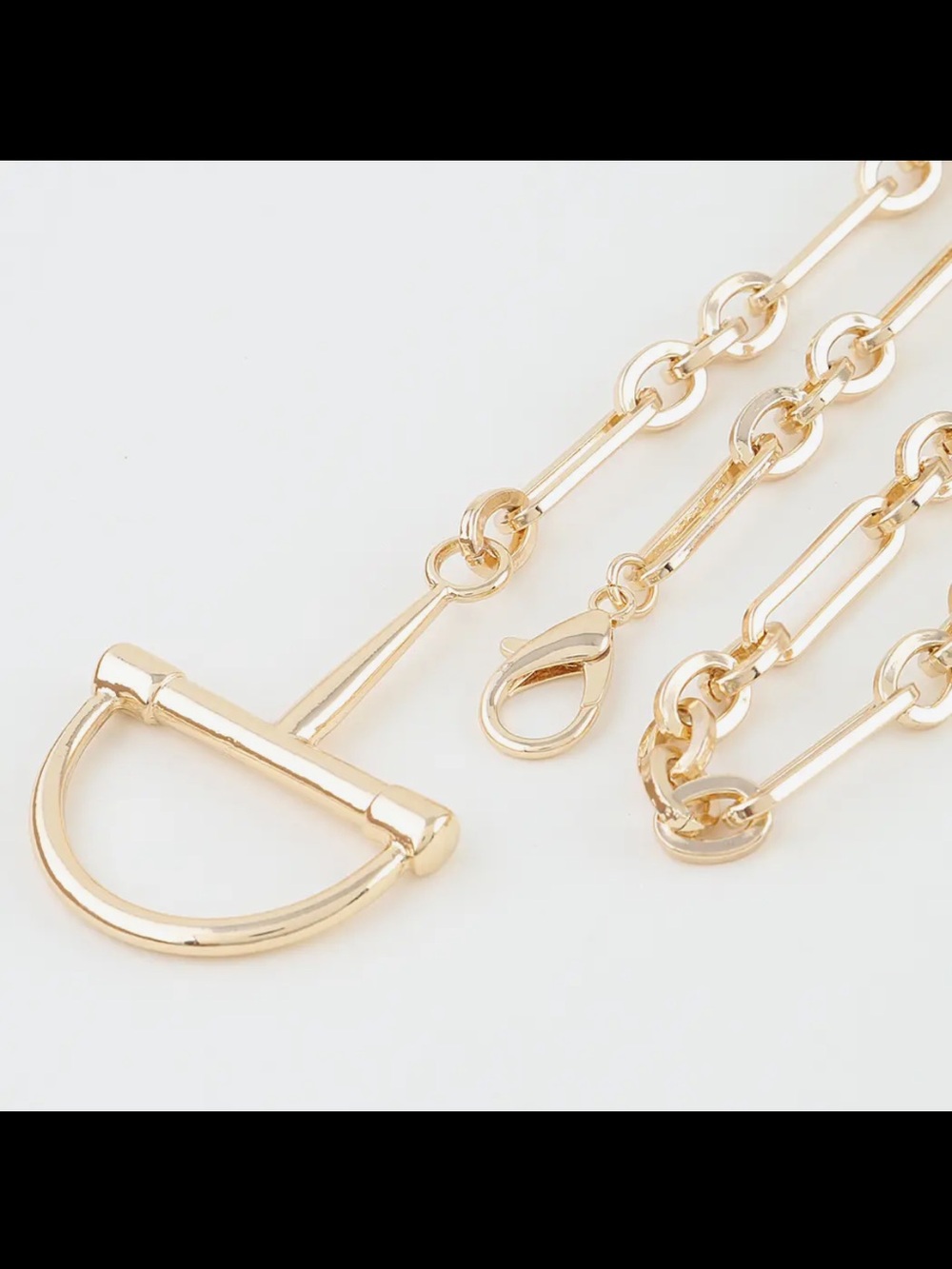 Gold Layered Link Chain Necklace with D-Ring Pendant - Picture 4 of 7